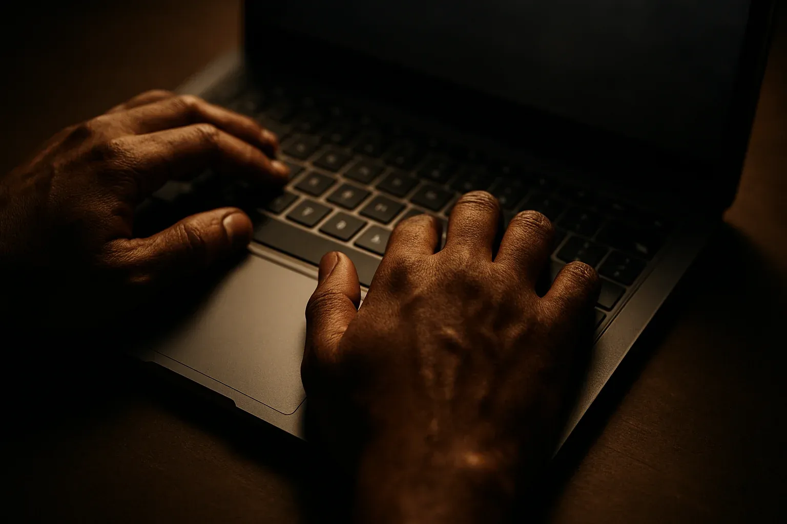Close-up of Bangladeshi hands typing on laptop for secure login
